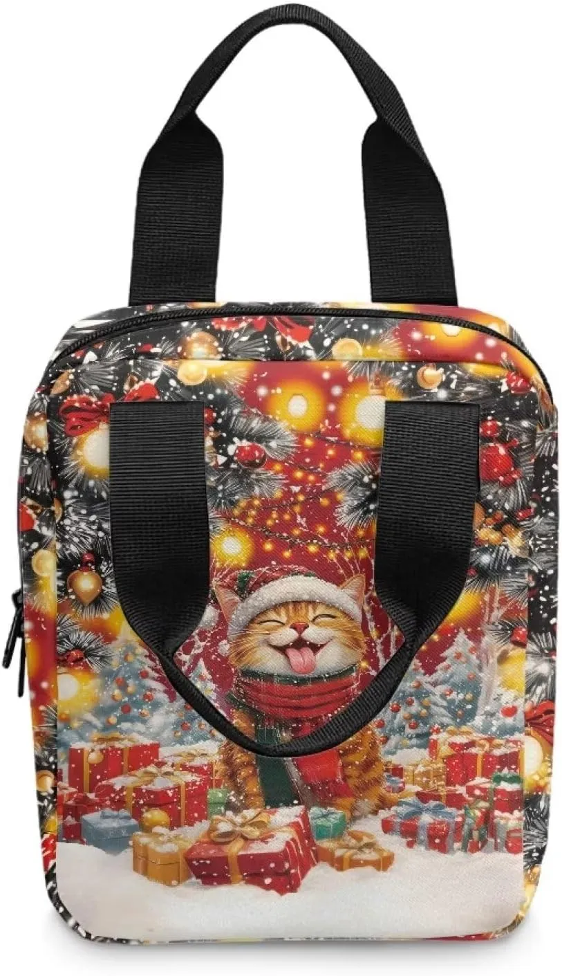 Christmas Cat Bible Covers for Women Bible Case with Zippered Pockets Stylish Bible Holder Case Christmas Decoration Lightweight Church Tote Bible Bag for Worship