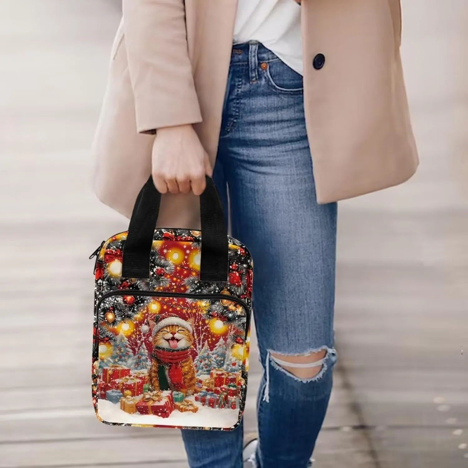 Christmas Cat Bible Covers for Women Bible Case with Zippered Pockets Stylish Bible Holder Case Christmas Decoration Lightweight Church Tote Bible Bag for Worship