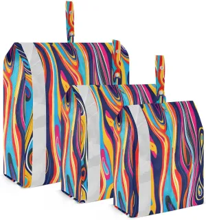 Chroma Striped Pattern Travel Storage Bag with Lanyard - Portable Lightweight Classified Storage Bag with Zipper, Dust and Waterproof Travel Packing Cube for Suitcase,3 Pieces