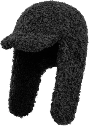 Clakllie Unisex Winter Trapper Hat Trooper Hat with Visor Snow Eskimo Hat Warm Russian Hat Ski Hat Earflaps Baseball Cap