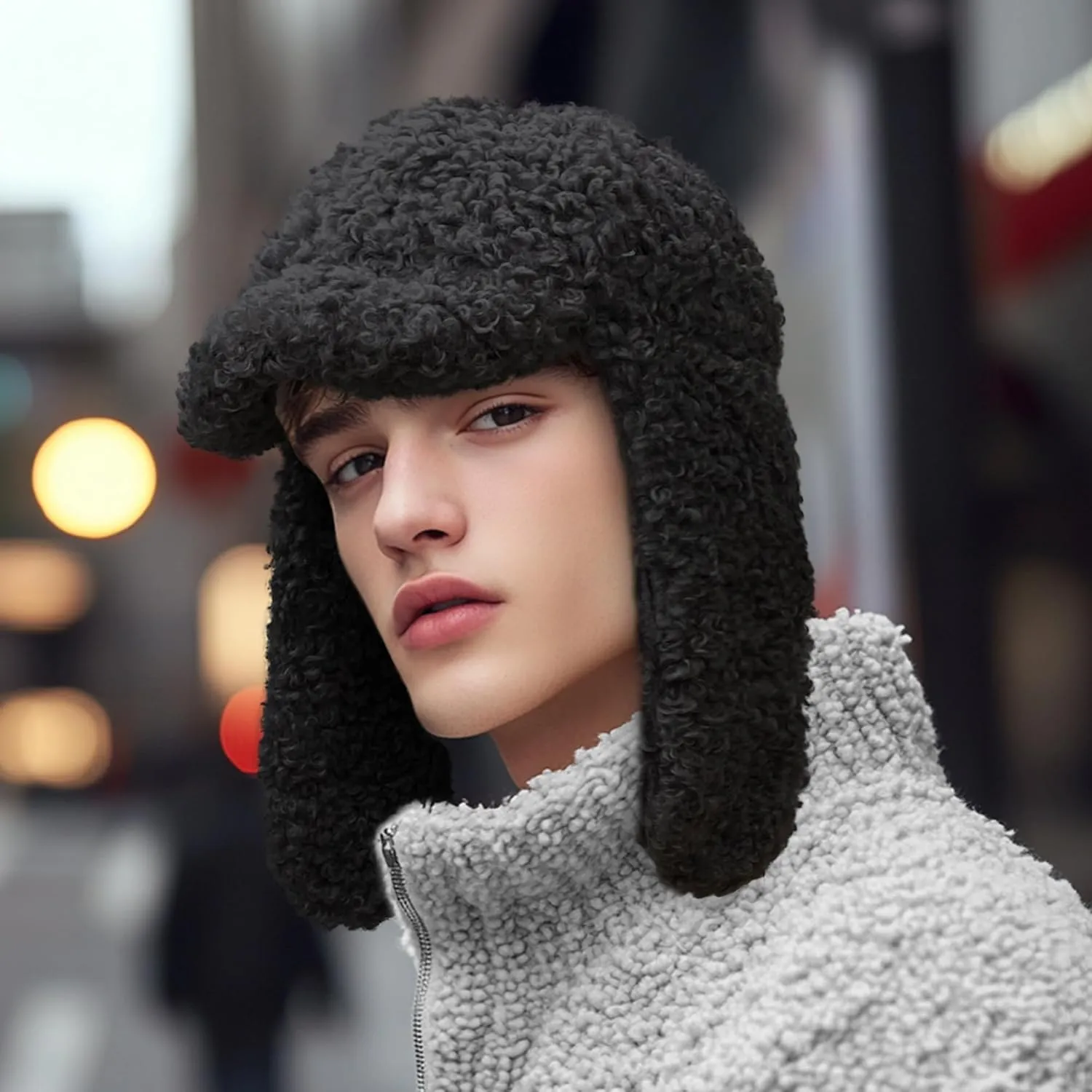 Clakllie Unisex Winter Trapper Hat Trooper Hat with Visor Snow Eskimo Hat Warm Russian Hat Ski Hat Earflaps Baseball Cap