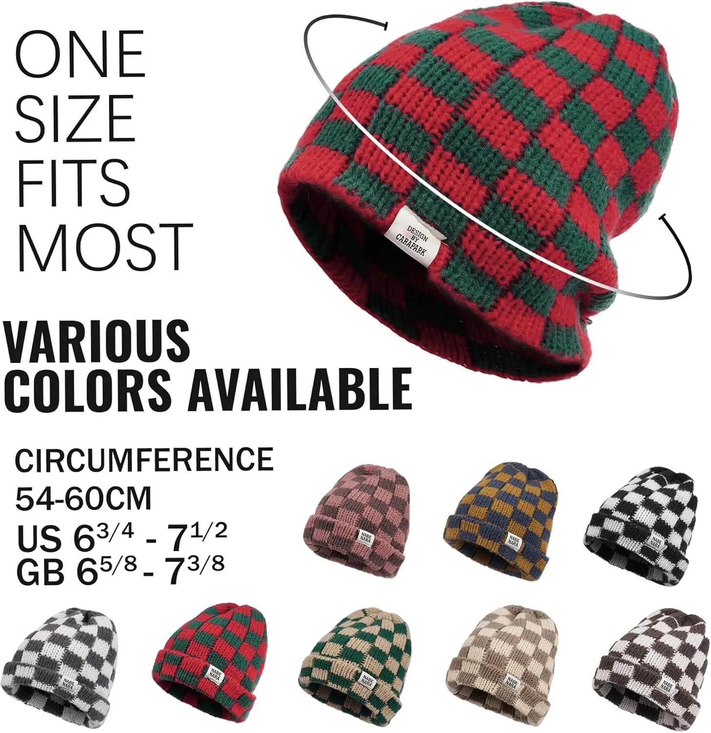 CLAPE Womens Cute Slouchy Beanies Hats, Winter Warm Chunky Checkered Beanie Large Cuff Knitted Hat Ski Cap for Cold Weather