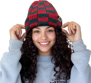 CLAPE Womens Cute Slouchy Beanies Hats, Winter Warm Chunky Checkered Beanie Large Cuff Knitted Hat Ski Cap for Cold Weather
