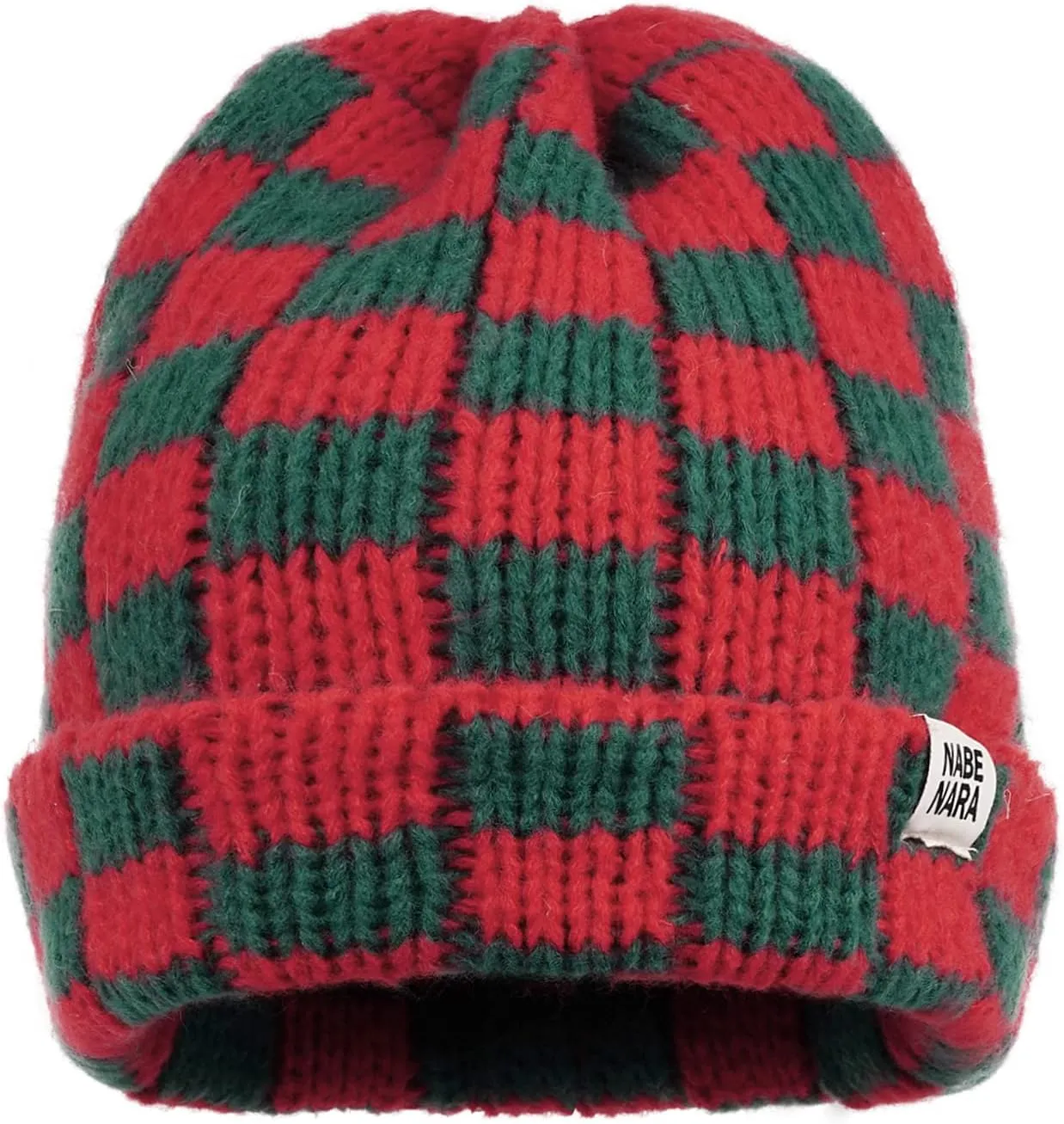 CLAPE Womens Cute Slouchy Beanies Hats, Winter Warm Chunky Checkered Beanie Large Cuff Knitted Hat Ski Cap for Cold Weather