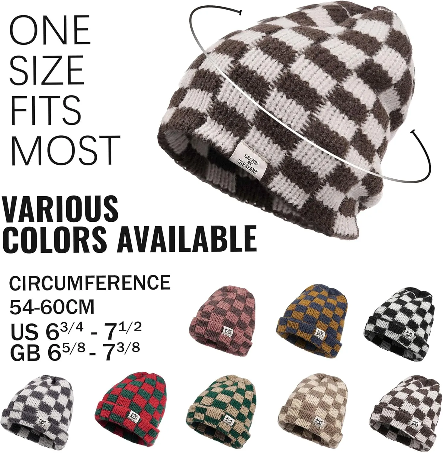 CLAPE Womens Cute Slouchy Beanies Hats, Winter Warm Chunky Checkered Beanie Large Cuff Knitted Hat Ski Cap for Cold Weather