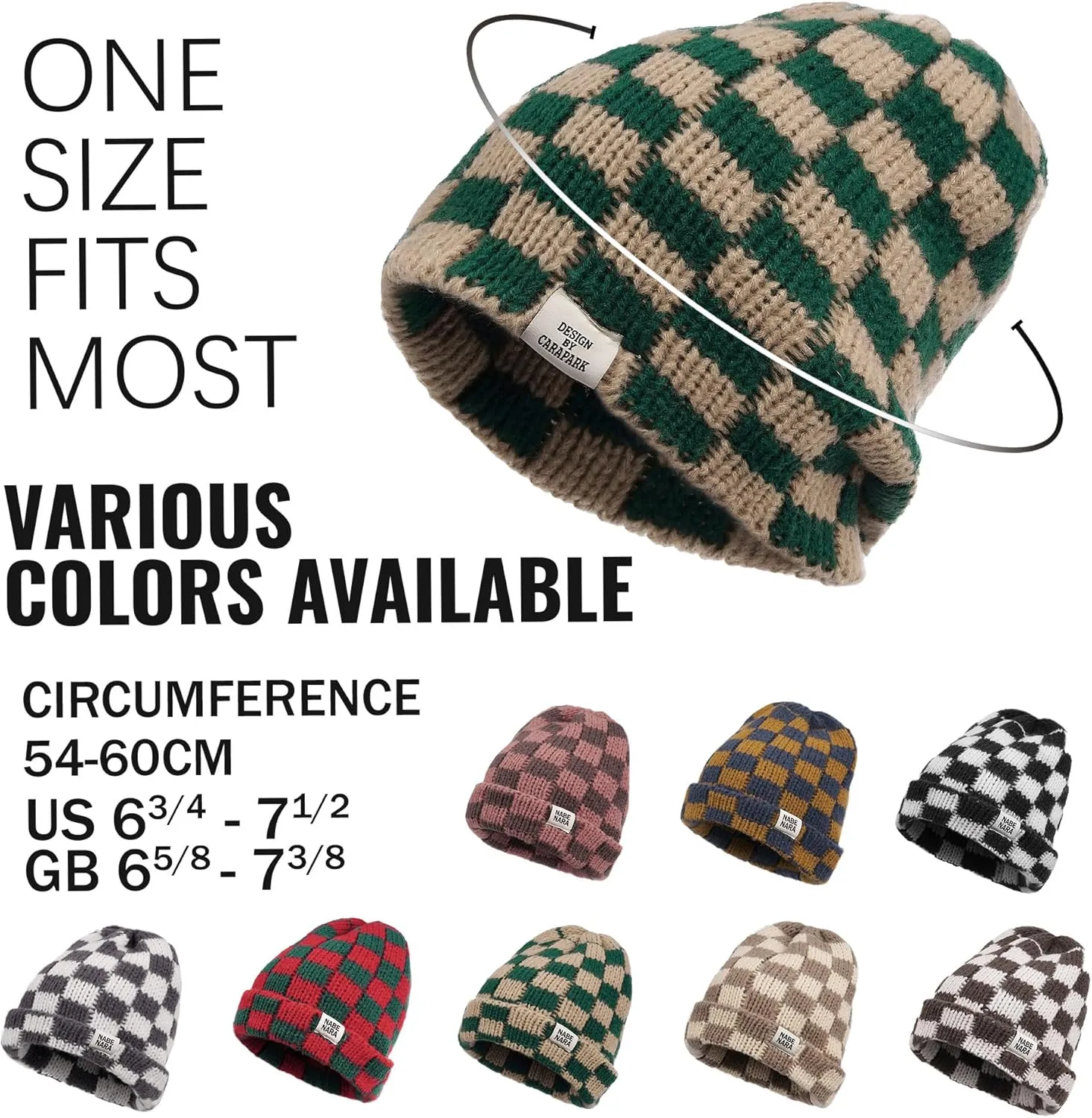 CLAPE Womens Cute Slouchy Beanies Hats, Winter Warm Chunky Checkered Beanie Large Cuff Knitted Hat Ski Cap for Cold Weather