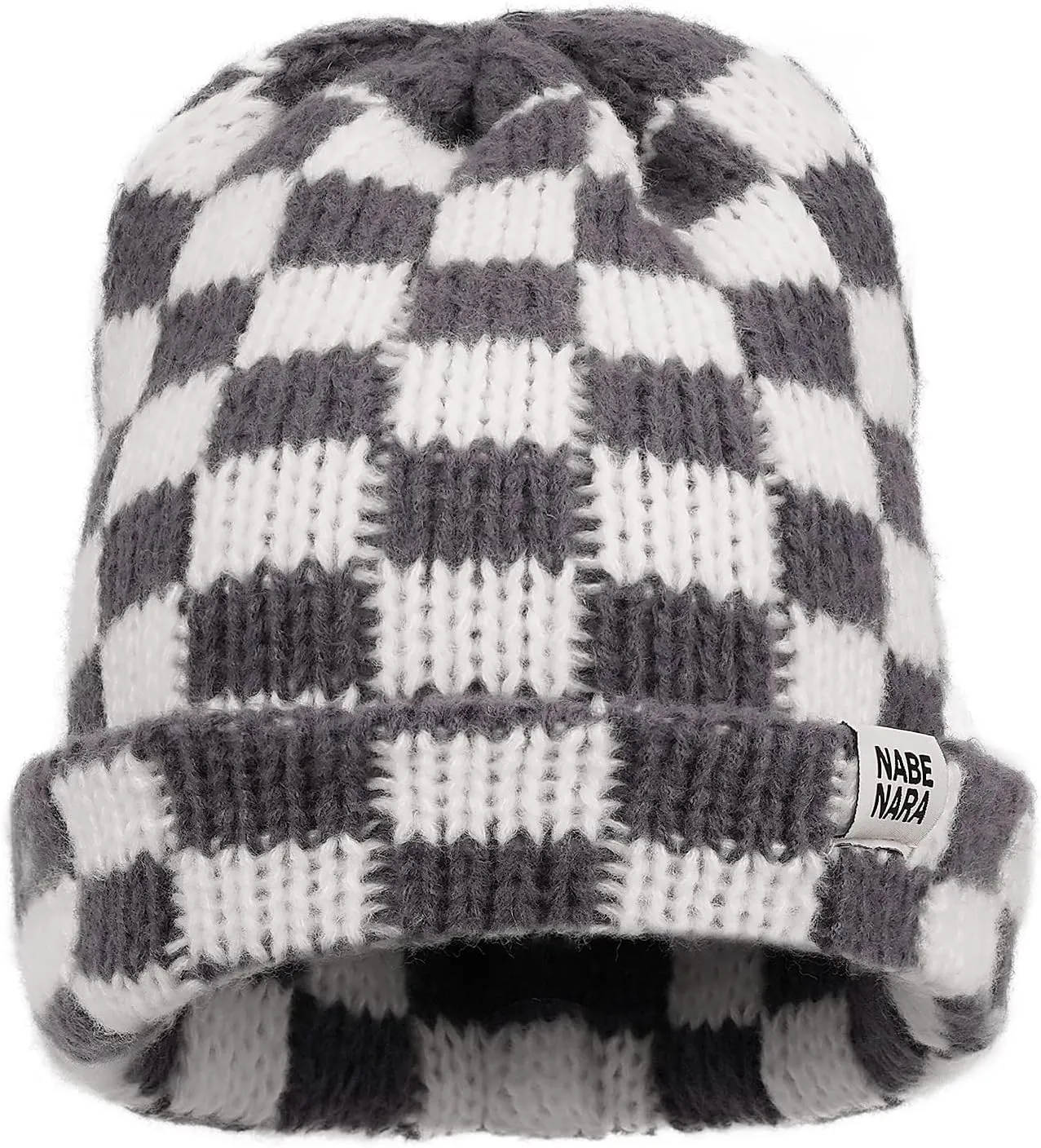 CLAPE Womens Cute Slouchy Beanies Hats, Winter Warm Chunky Checkered Beanie Large Cuff Knitted Hat Ski Cap for Cold Weather