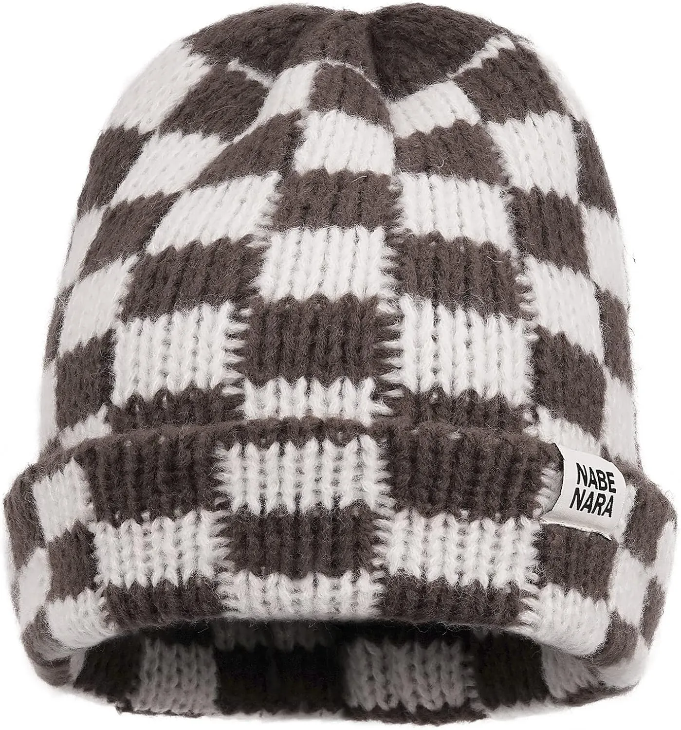 CLAPE Womens Cute Slouchy Beanies Hats, Winter Warm Chunky Checkered Beanie Large Cuff Knitted Hat Ski Cap for Cold Weather