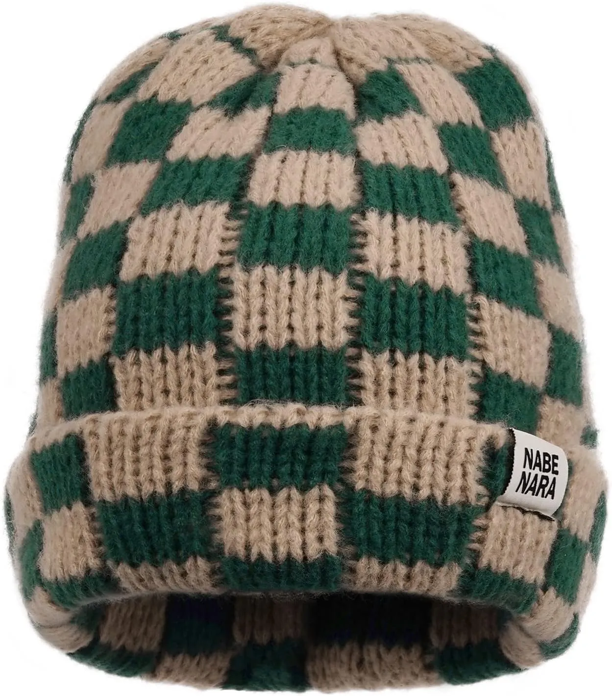 CLAPE Womens Cute Slouchy Beanies Hats, Winter Warm Chunky Checkered Beanie Large Cuff Knitted Hat Ski Cap for Cold Weather
