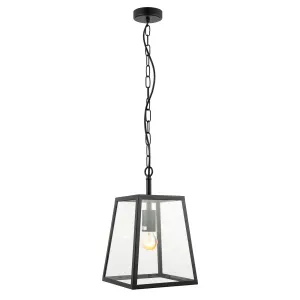 Classic Lantern Pendant Ceiling Light in Matte Black with Clear Glass Sides