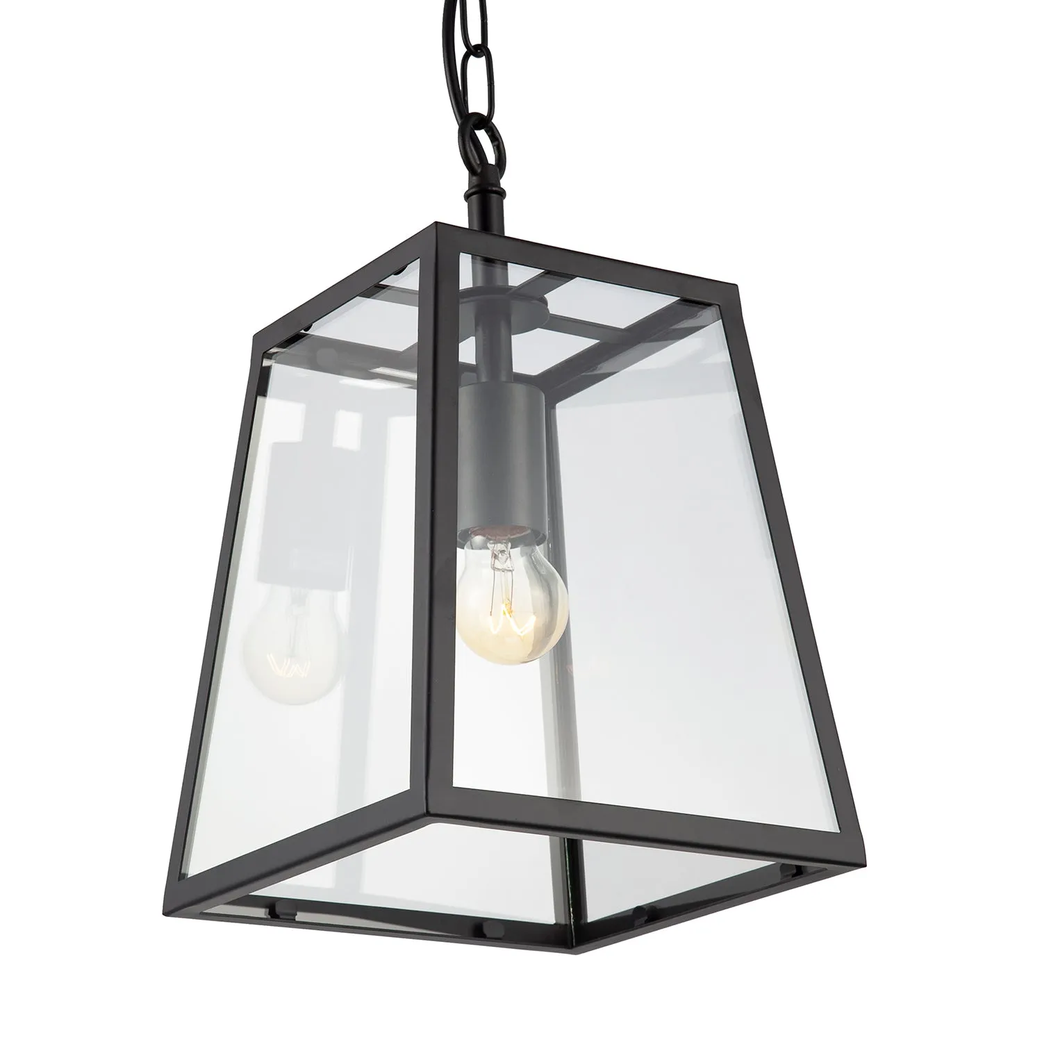 Classic Lantern Pendant Ceiling Light in Matte Black with Clear Glass Sides