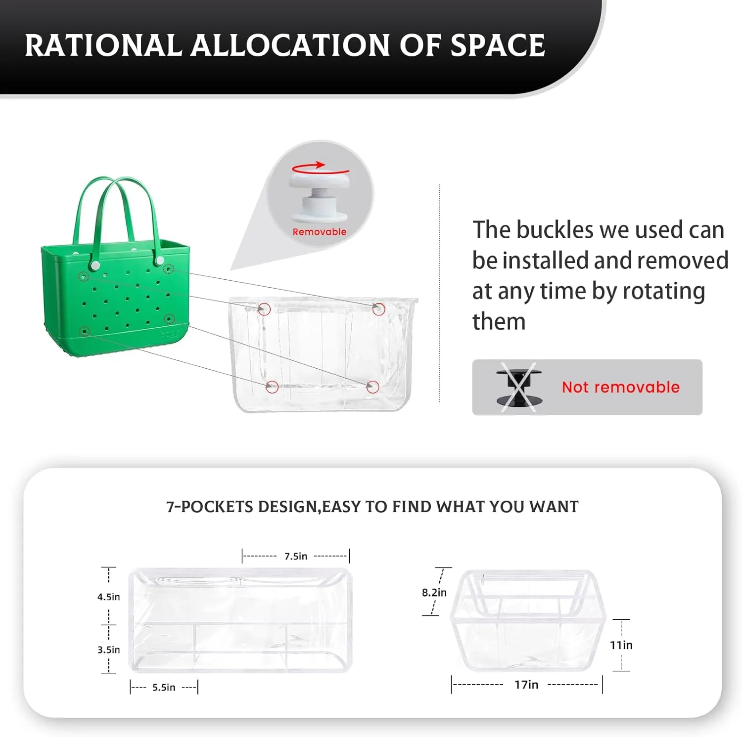 Clear Beach Bag Organizer for Bogg Bag Accessories Compatible with Bogg Bag XL PVC Organizing Your Bags and Divide Space White