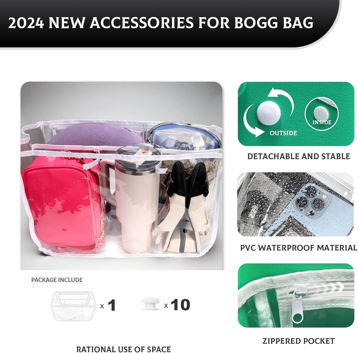 Clear Beach Bag Organizer for Bogg Bag Accessories Compatible with Bogg Bag XL PVC Organizing Your Bags and Divide Space White