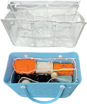 Clear Bogg Bag Organizer - X Large Bench Bag Insert Accessories Compatible with Bogg Bag - Waterproof Organizer Divider Pouch Zipper 5 Pockets Must Have Accessory (White)