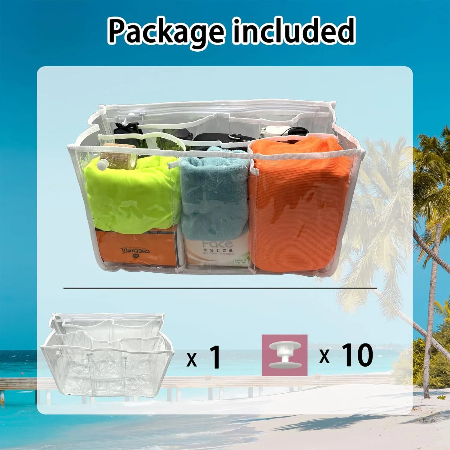 Clear Bogg Bag Organizer - X Large Bench Bag Insert Accessories Compatible with Bogg Bag - Waterproof Organizer Divider Pouch Zipper 5 Pockets Must Have Accessory (White)