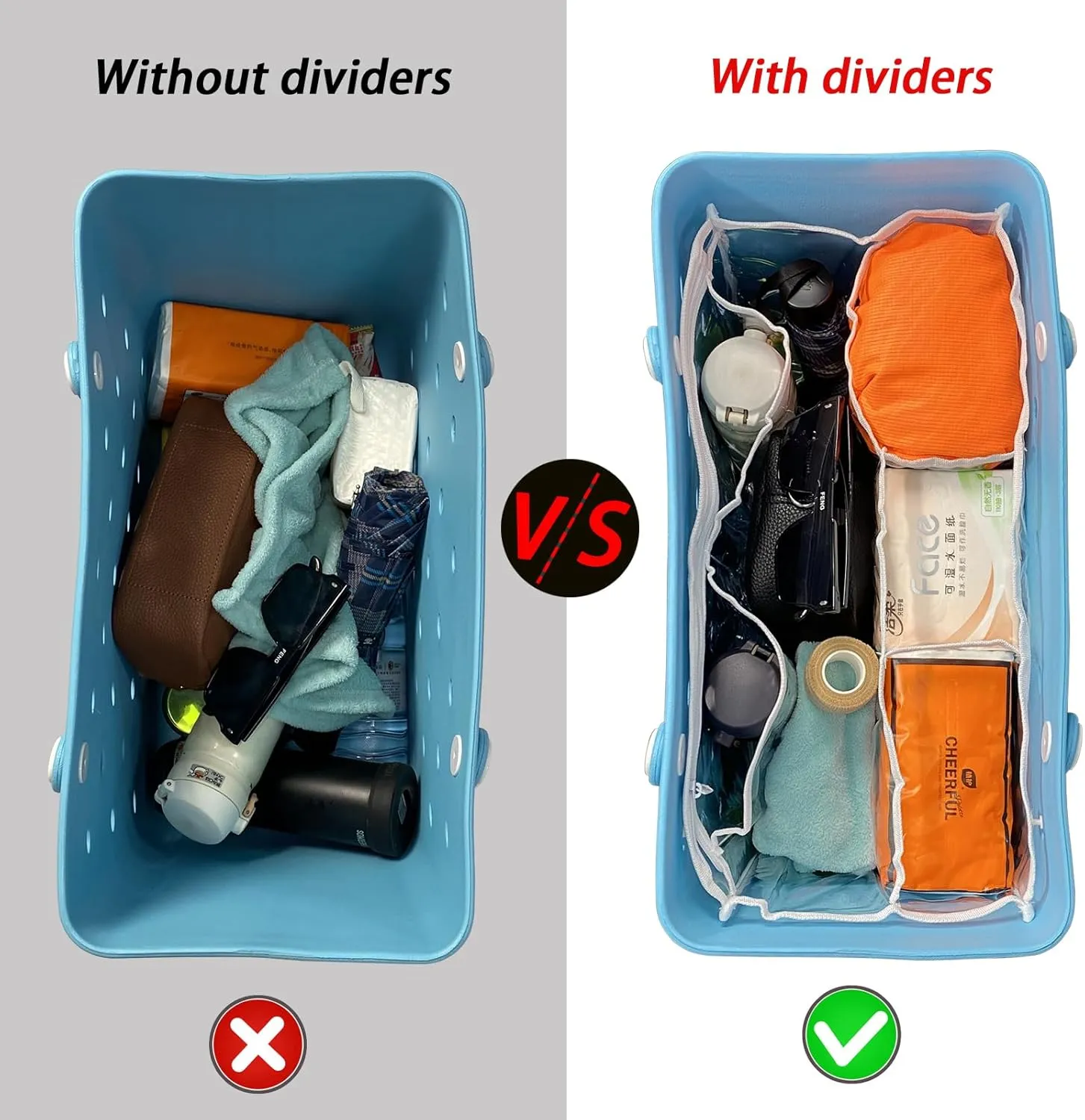Clear Bogg Bag Organizer - X Large Bench Bag Insert Accessories Compatible with Bogg Bag - Waterproof Organizer Divider Pouch Zipper 5 Pockets Must Have Accessory (White)