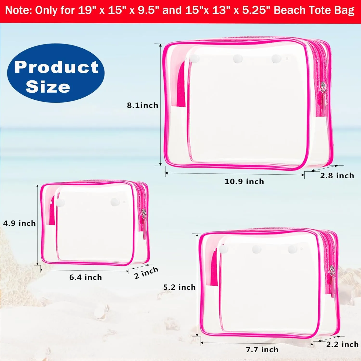 Clear Insert Bag Accessories for Beach Tote Bag, Clear Travel Storage Inner Pouch for Cosmetic, Toiletry & Makeup Brush Organizer Divider