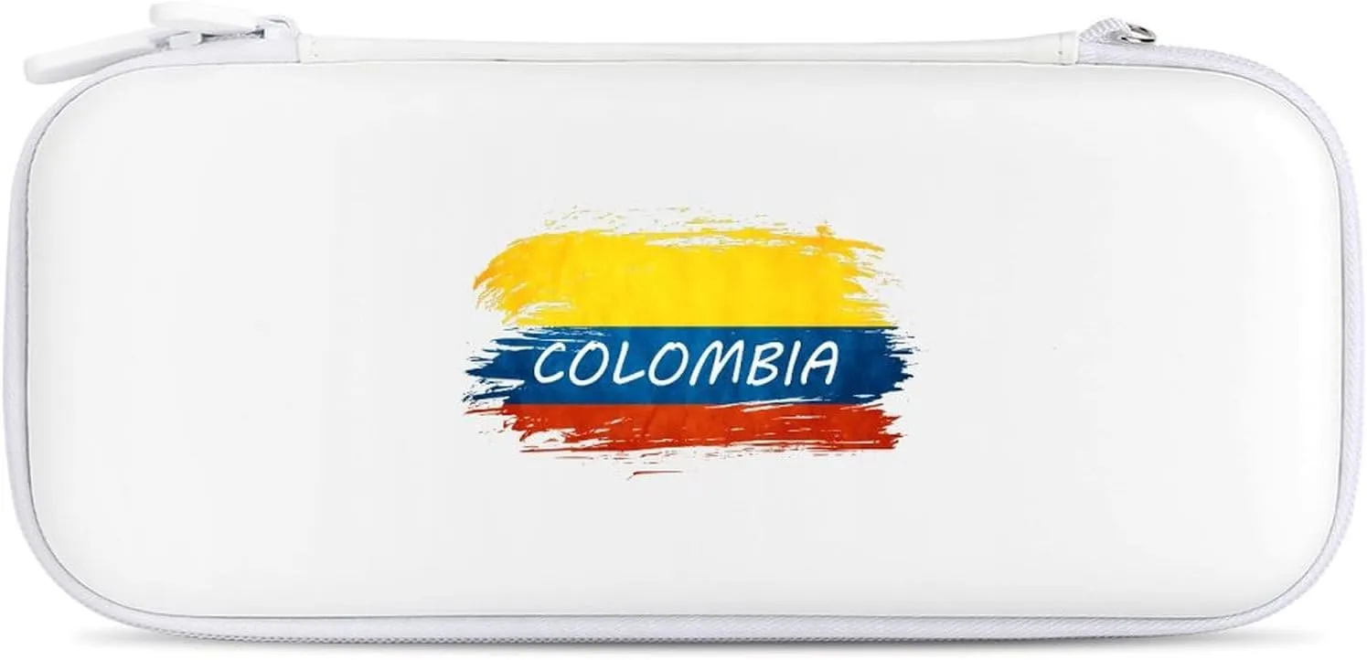 Colombian Flag Hard Shell Travel Case with Rope 15 Game Card Pockets Compatible with Switch Protective