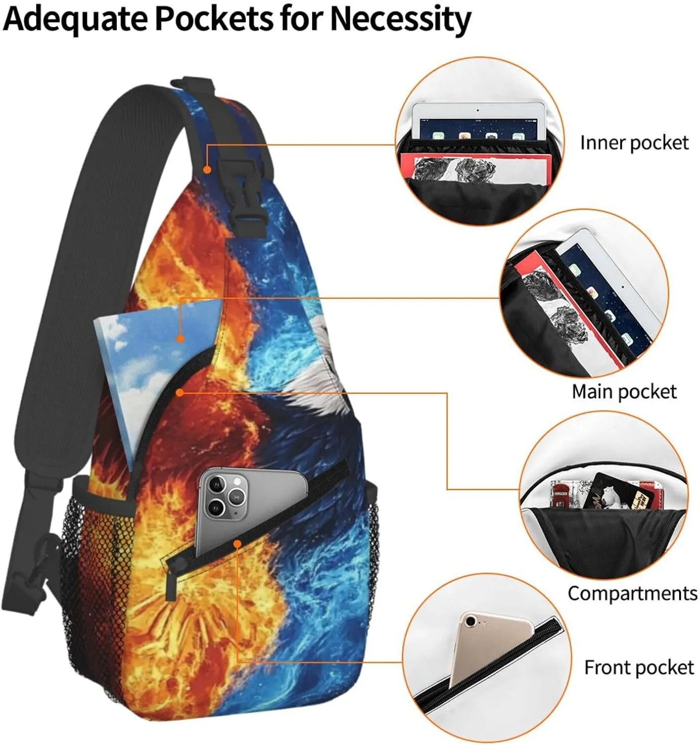 Color Eagle Backpack Travel Hiking Daypack Chest Bags Crossbody Shoulder Bag