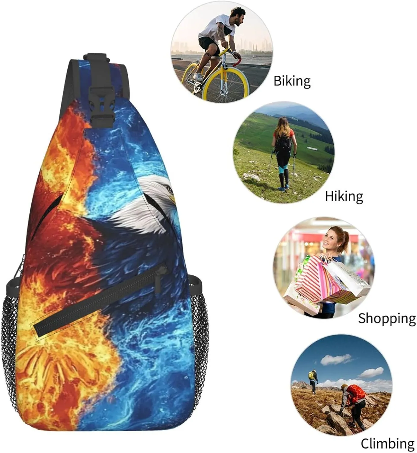 Color Eagle Backpack Travel Hiking Daypack Chest Bags Crossbody Shoulder Bag