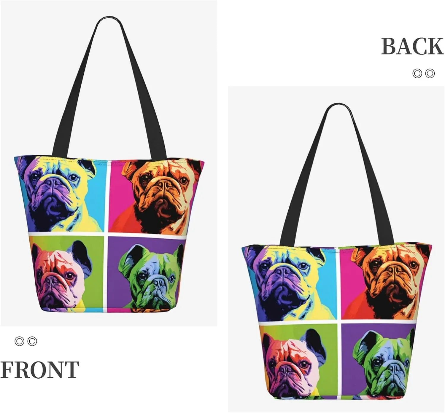 Colored Bulldog Women'S Multi-Faceted Shopping Bag, Lightweight, Large Capacity, Very Suitable For Daily Use