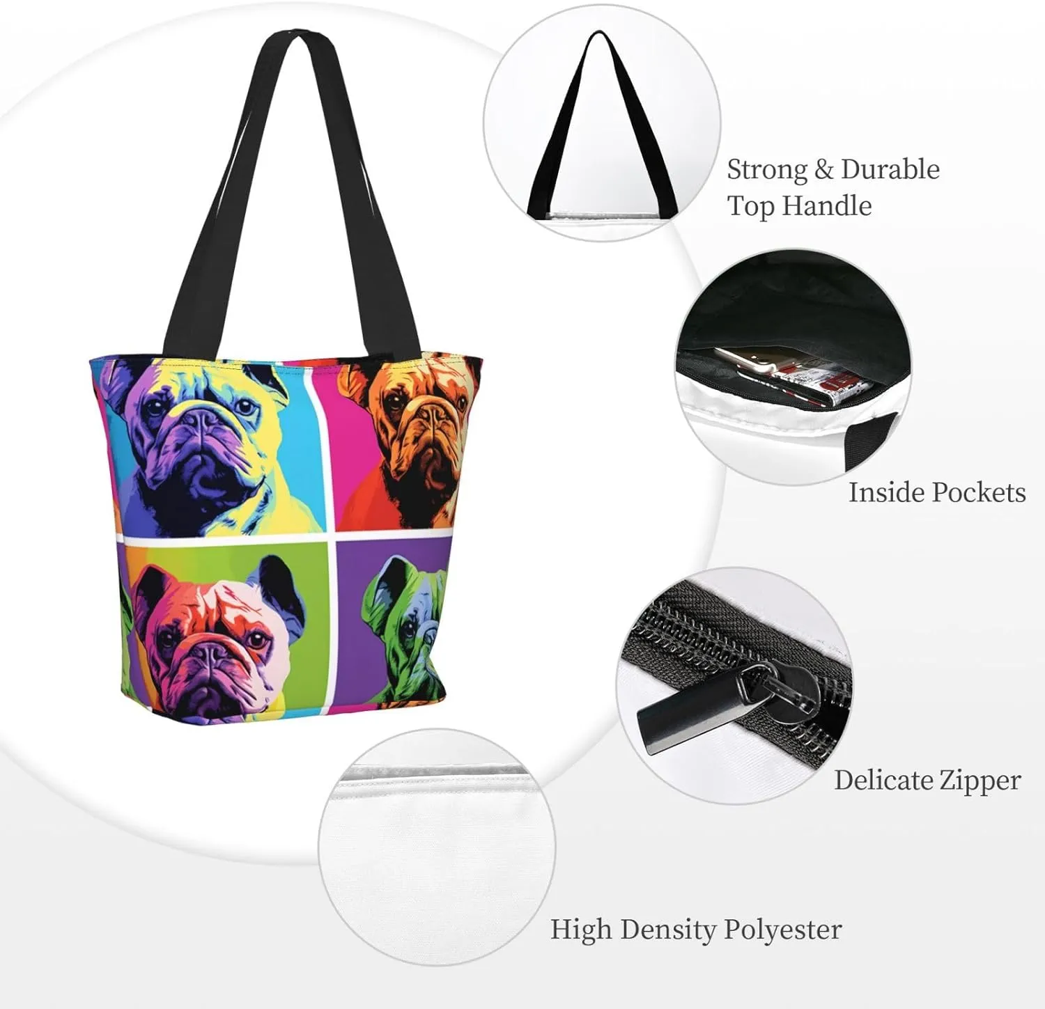 Colored Bulldog Women'S Multi-Faceted Shopping Bag, Lightweight, Large Capacity, Very Suitable For Daily Use
