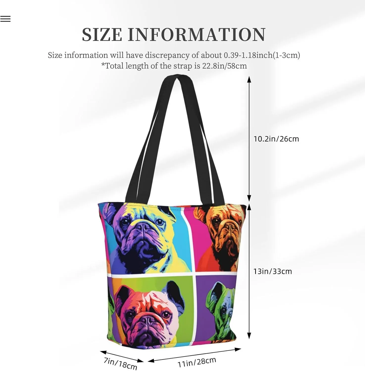Colored Bulldog Women'S Multi-Faceted Shopping Bag, Lightweight, Large Capacity, Very Suitable For Daily Use