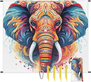 Colored Elephant Head Lightweight Beach Blanket Waterproof Sandproof 59"X68" Sand Free Beach Mat with 4 Stakes Compact Outdoor Blanket for Beach Quick Drying Picnic Mat for Travel Camping