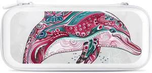 Colorful Dolphin with Stripes Hard Shell Travel Case with Rope 15 Game Card Pockets Compatible with Switch Protective