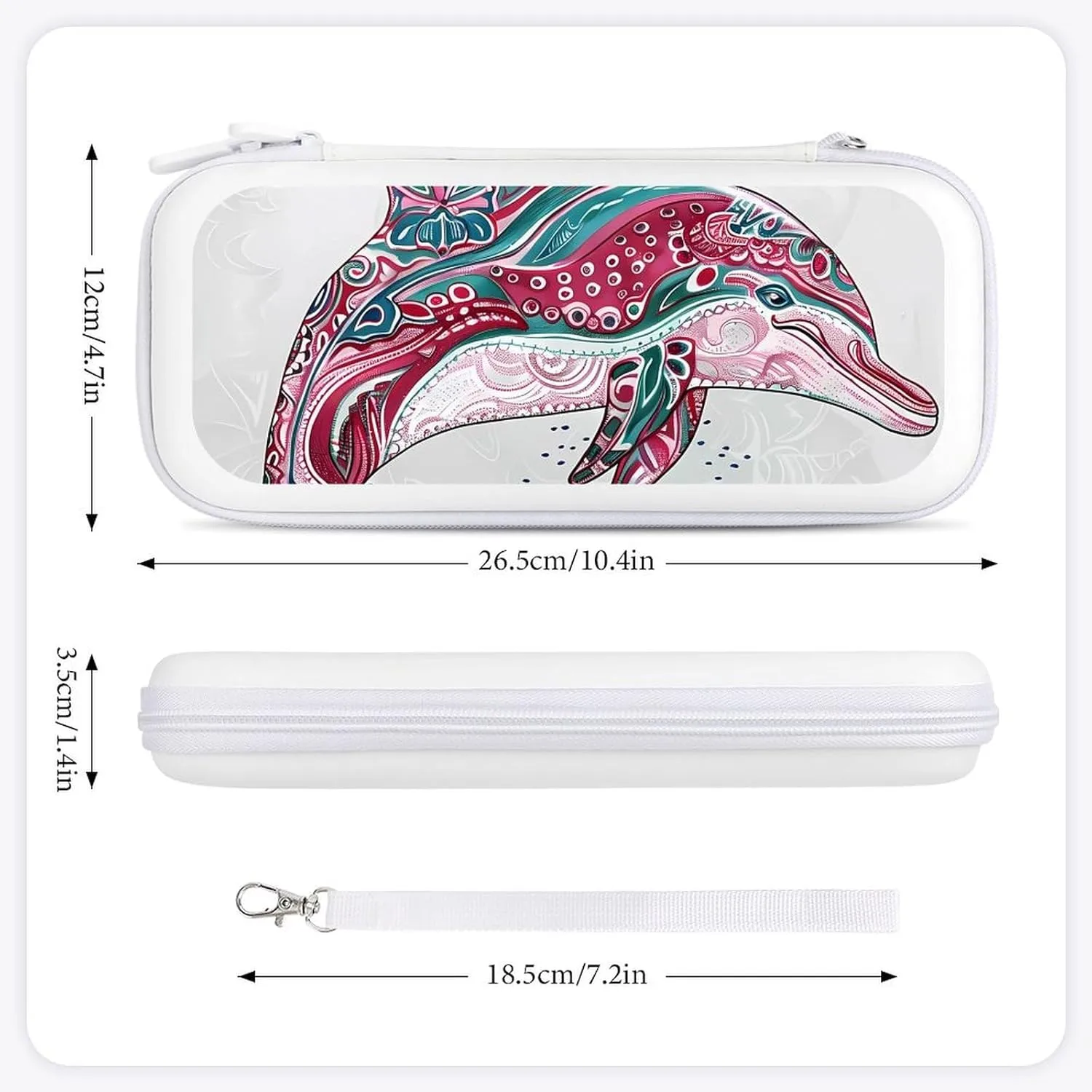 Colorful Dolphin with Stripes Hard Shell Travel Case with Rope 15 Game Card Pockets Compatible with Switch Protective