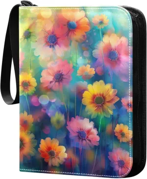 Colorful Flowers Painting Card Binder, 400 Pockets Card Holder with 50 Sleeves, Sturdy Card Holder Folders for Game Cards & Sports Cards