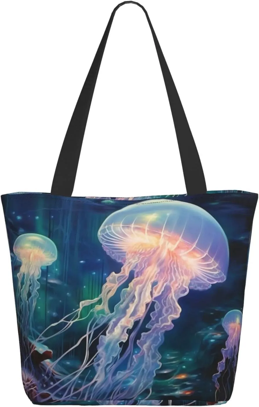 Colorful Jellyfish Women's Multi sided Shopping Bag, lightweight, large capacity, suitable for daily use