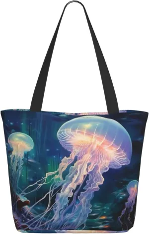 Colorful Jellyfish Women's Multi sided Shopping Bag, lightweight, large capacity, suitable for daily use