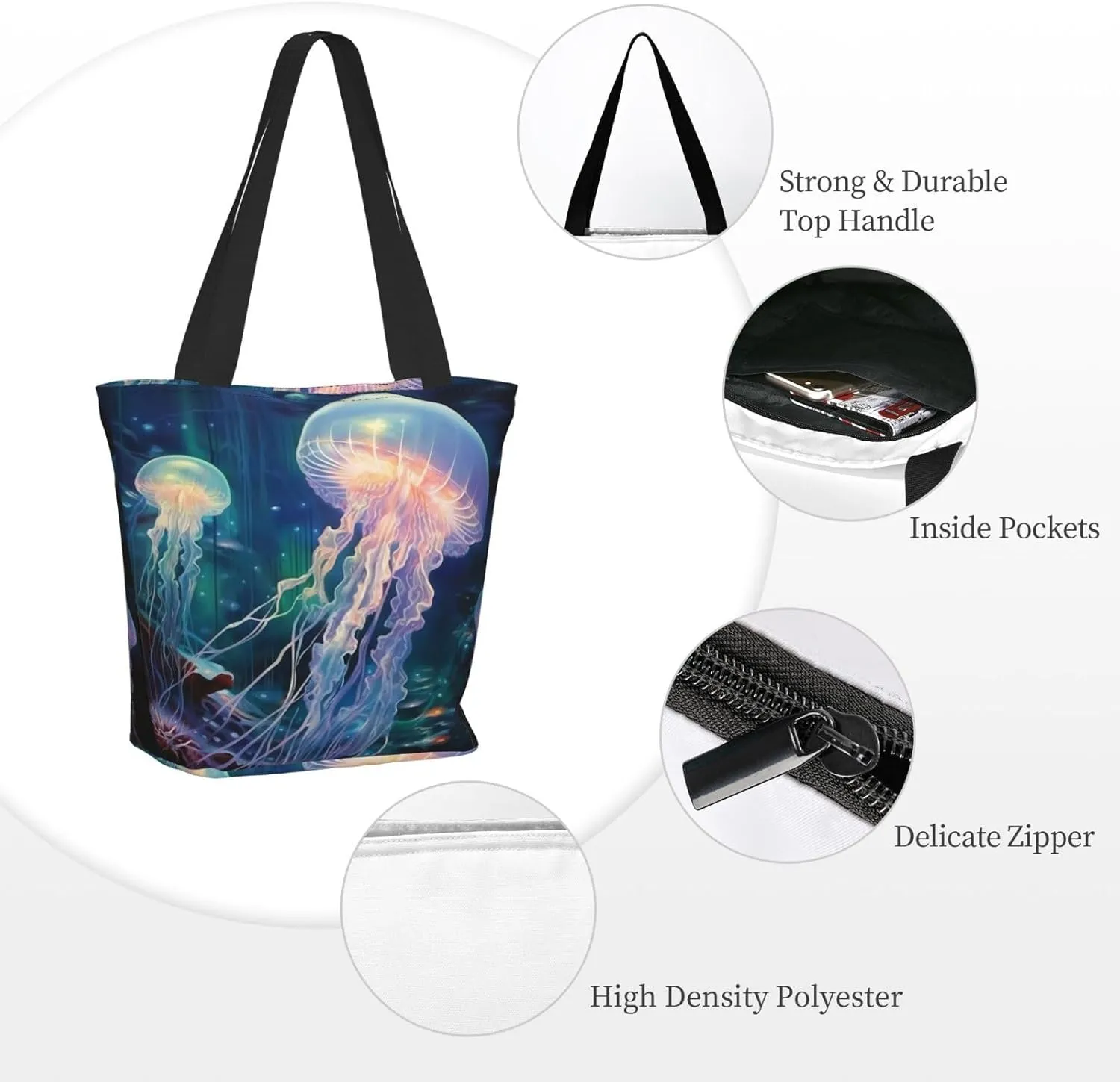 Colorful Jellyfish Women's Multi sided Shopping Bag, lightweight, large capacity, suitable for daily use