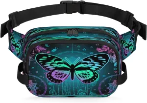 Colorful Mandala Butterfly Dreamcatcher Waterproof Fanny Pack for Women Men Adjustable Waist Bag with Double Zipper Pockets Lightweight Square Hip Pack for Running Travel Hiking Workout Cycling