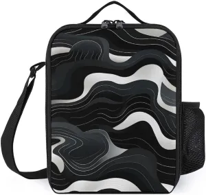 Contour Topography Map Pattern Lunch Tote Bag Portable Insulation Lunch Box Cooler Bag for Work Travel Picnic