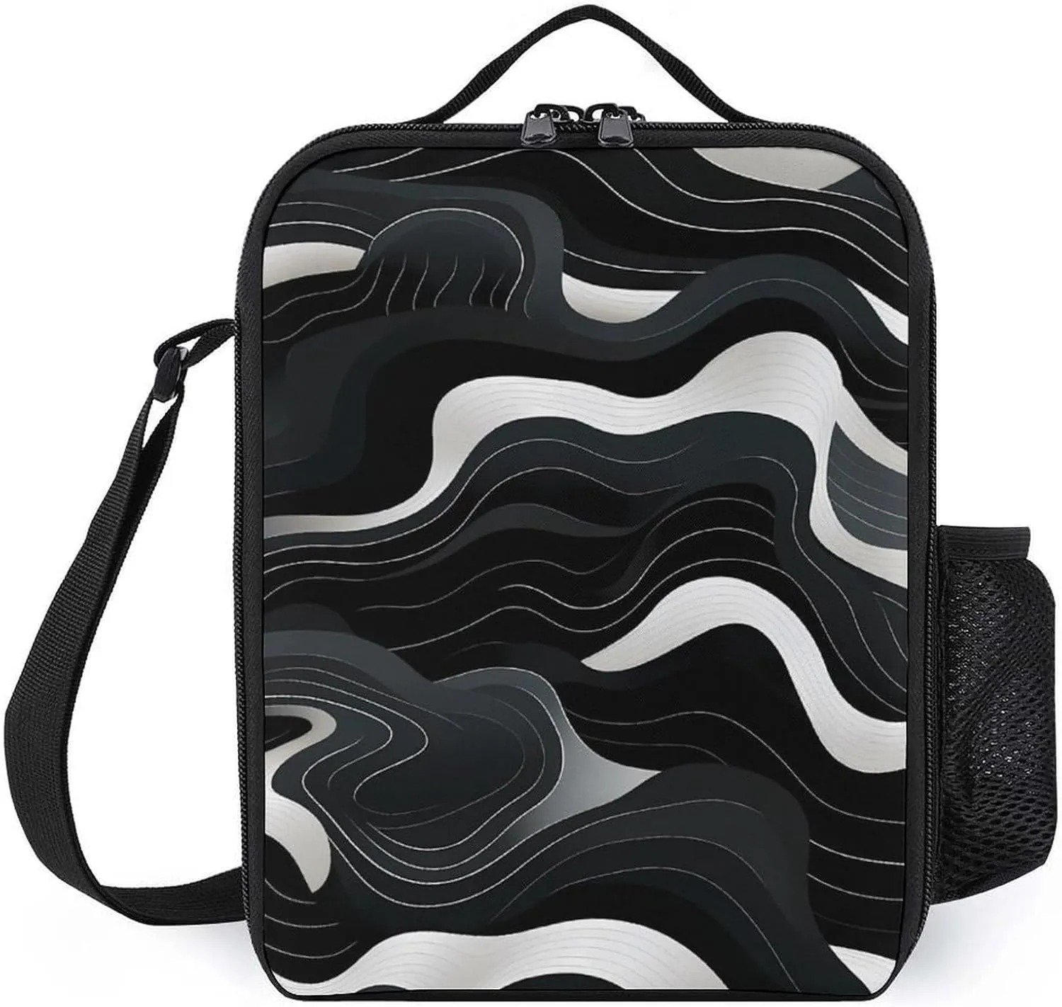 Contour Topography Map Pattern Lunch Tote Bag Portable Insulation Lunch Box Cooler Bag for Work Travel Picnic