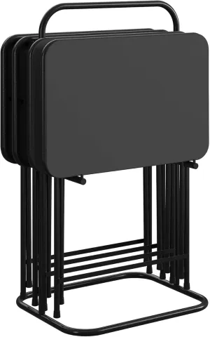 COSCO CoscoProducts 5-Piece Folding Vinyl Top TV Tray, Black with Storage Rack, Multi-Purpose, for Snacks, Portable Workspace, & Easy to Store Activity Table Set, 1-Pack