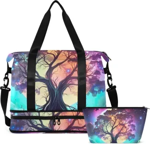Cosmic Tree Gym Bag for Women & Men,Duffel Bag with Shoe Pocket,Weekender Overnight Bag with Trolley Sleeve for Travel 21216433