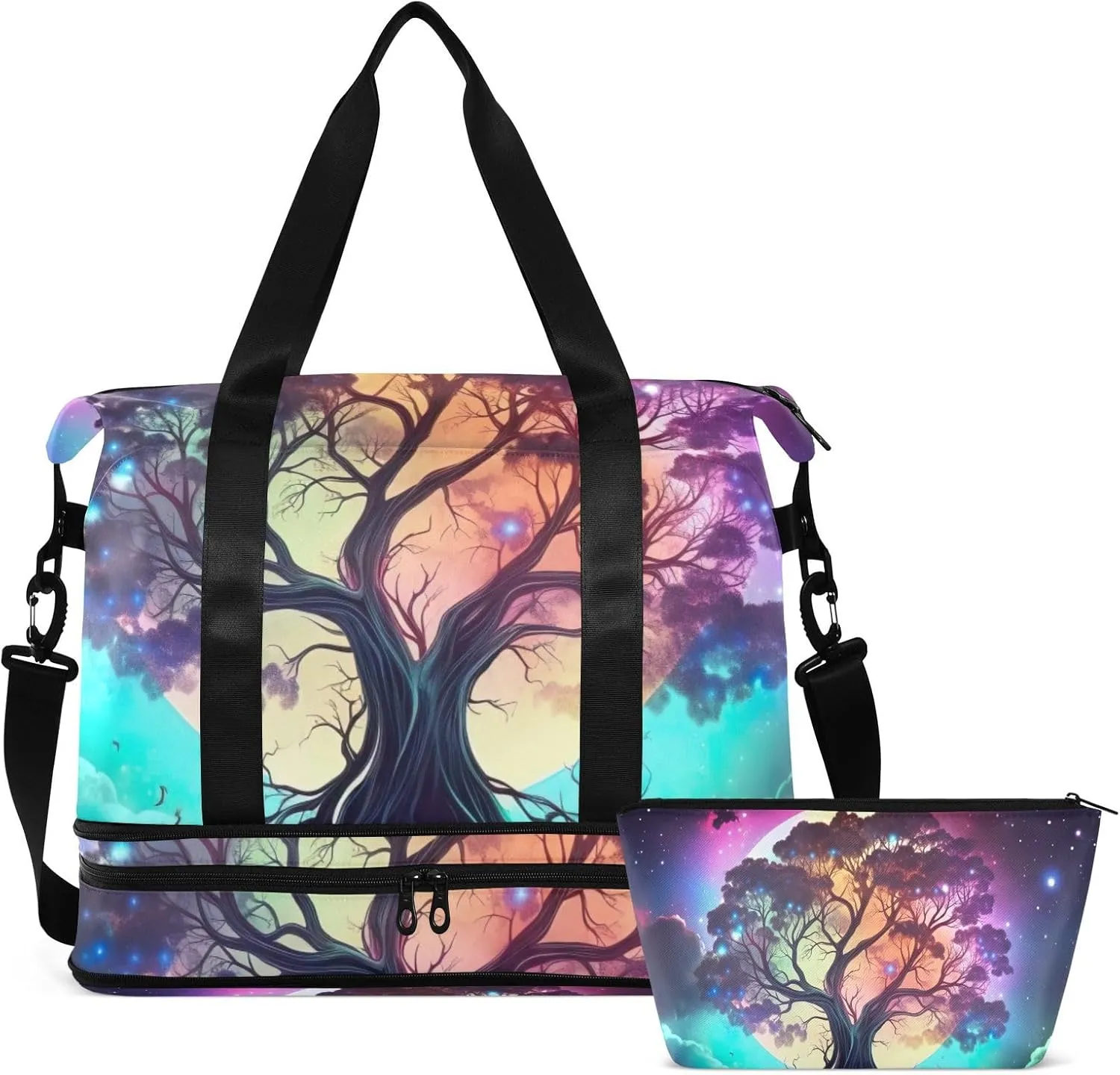 Cosmic Tree Gym Bag for Women & Men,Duffel Bag with Shoe Pocket,Weekender Overnight Bag with Trolley Sleeve for Travel 21216433