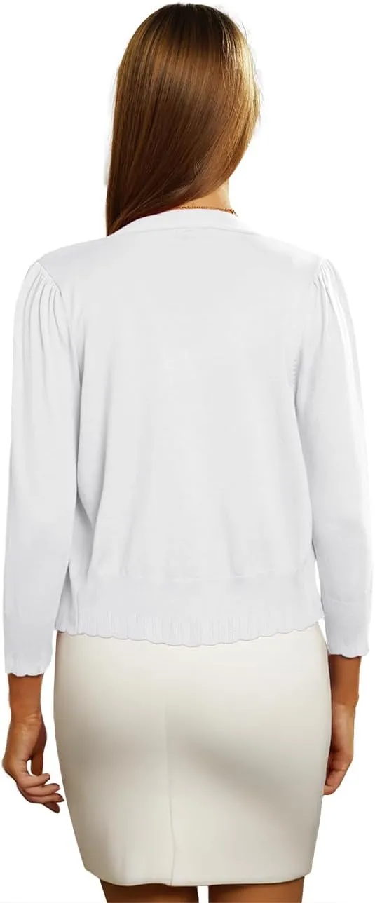 CPOKRTWSO Women's Cropped Cardigan 3/4 Sleeve Bolero Shrug for Dresses Lightweight Open Front Button Down Sweater