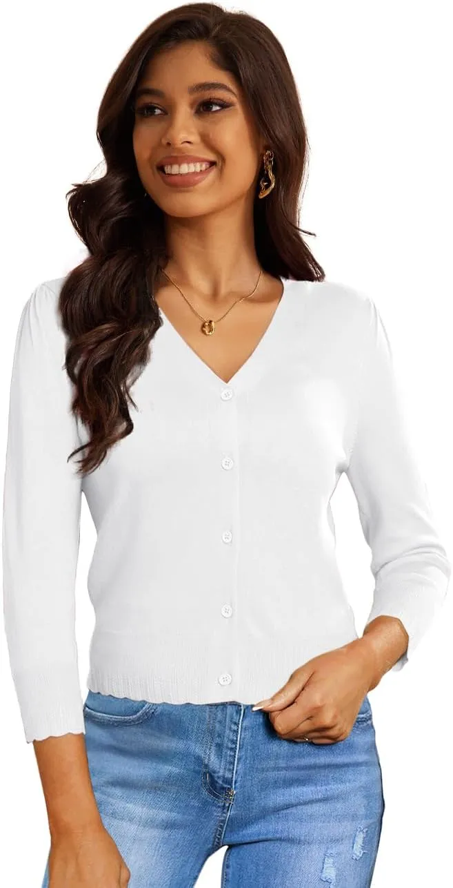 CPOKRTWSO Women's Cropped Cardigan 3/4 Sleeve Bolero Shrug for Dresses Lightweight Open Front Button Down Sweater