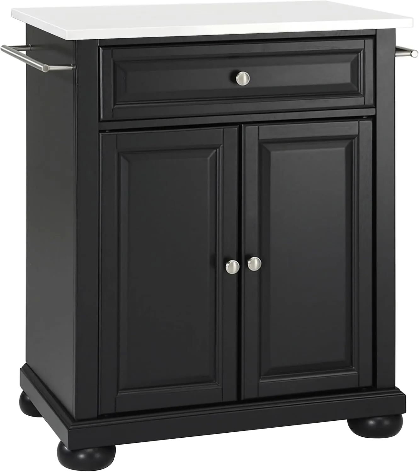 Crosley Furniture Alexandria Stone Top Small Portable Rolling Kitchen Island Storage Cart, Microwave Stand, Black