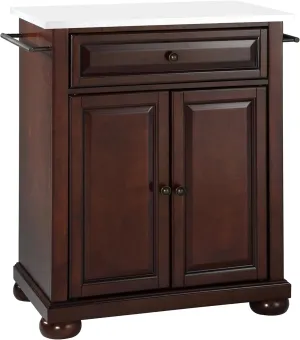 Crosley Furniture Alexandria Stone Top Small Portable Rolling Kitchen Island Storage Cart, Microwave Stand, Mahogany