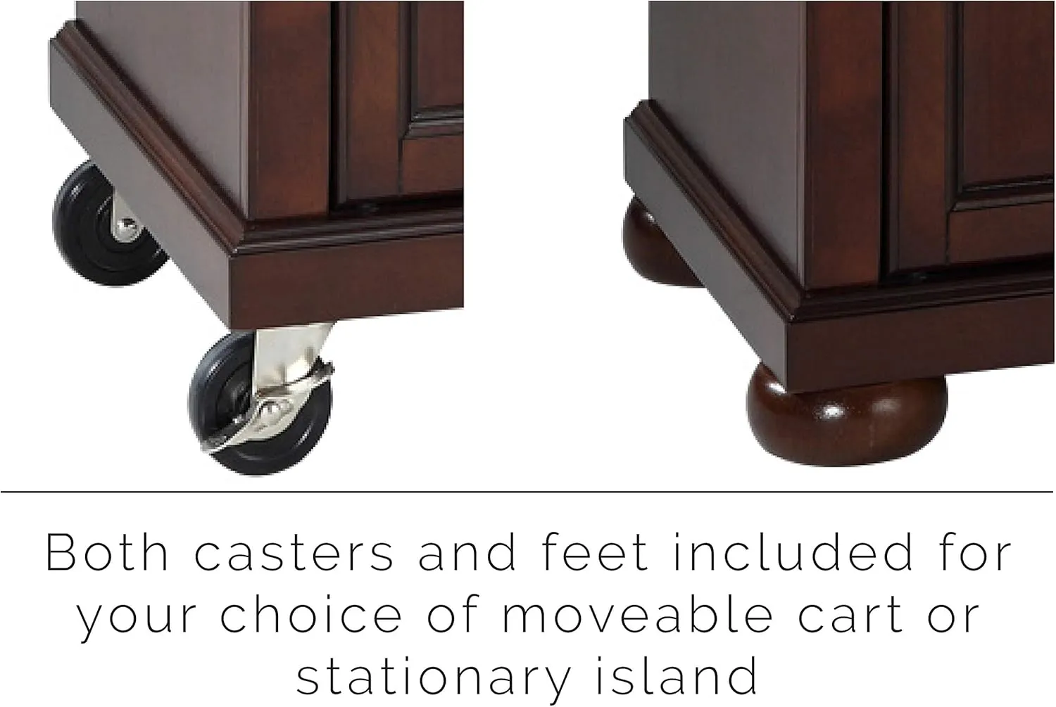 Crosley Furniture Alexandria Stone Top Small Portable Rolling Kitchen Island Storage Cart, Microwave Stand, Mahogany