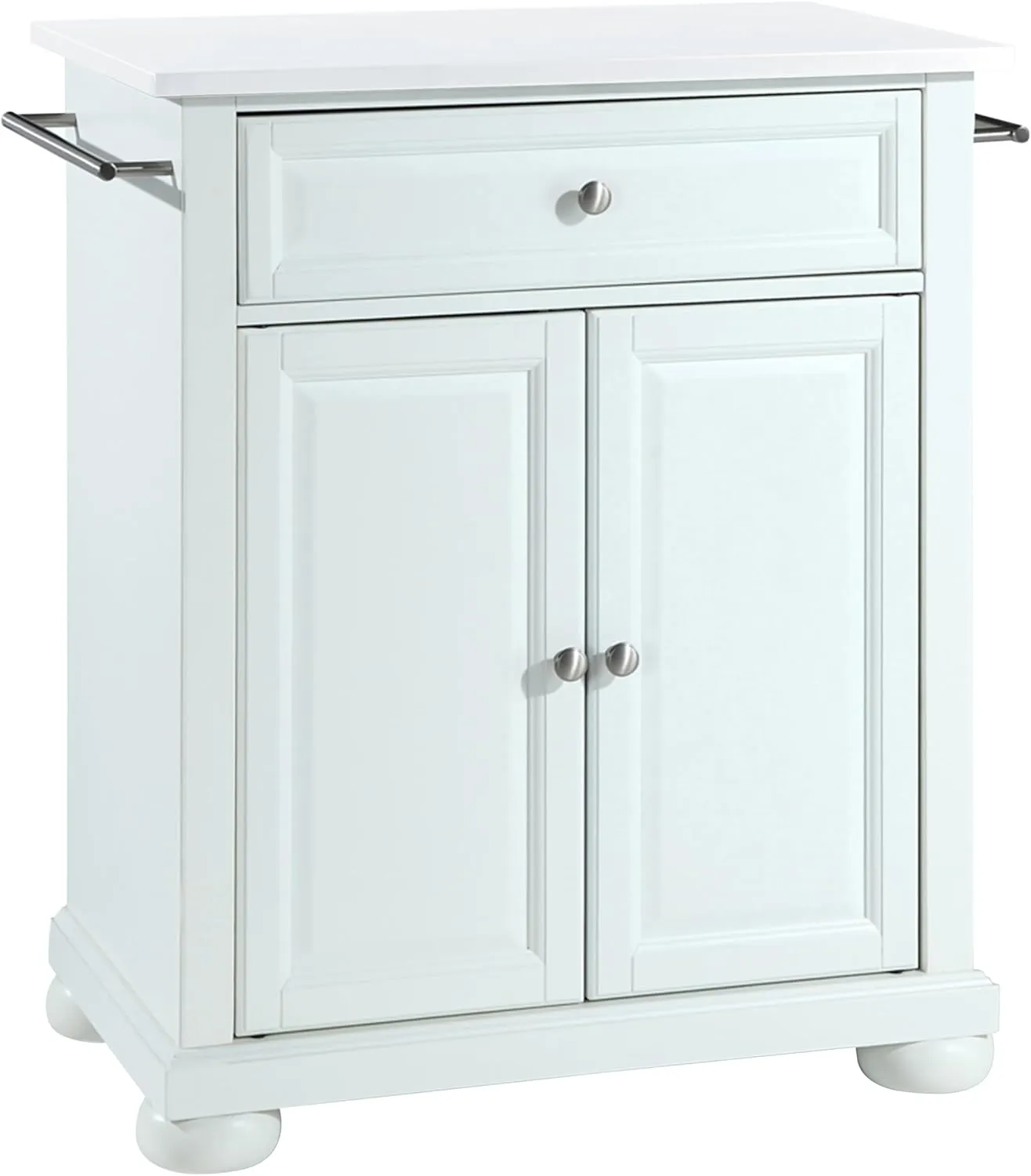 Crosley Furniture Alexandria Stone Top Small Portable Rolling Kitchen Island Storage Cart, Microwave Stand, White