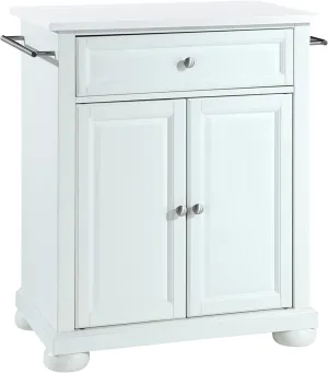 Crosley Furniture Alexandria Stone Top Small Portable Rolling Kitchen Island Storage Cart, Microwave Stand, White