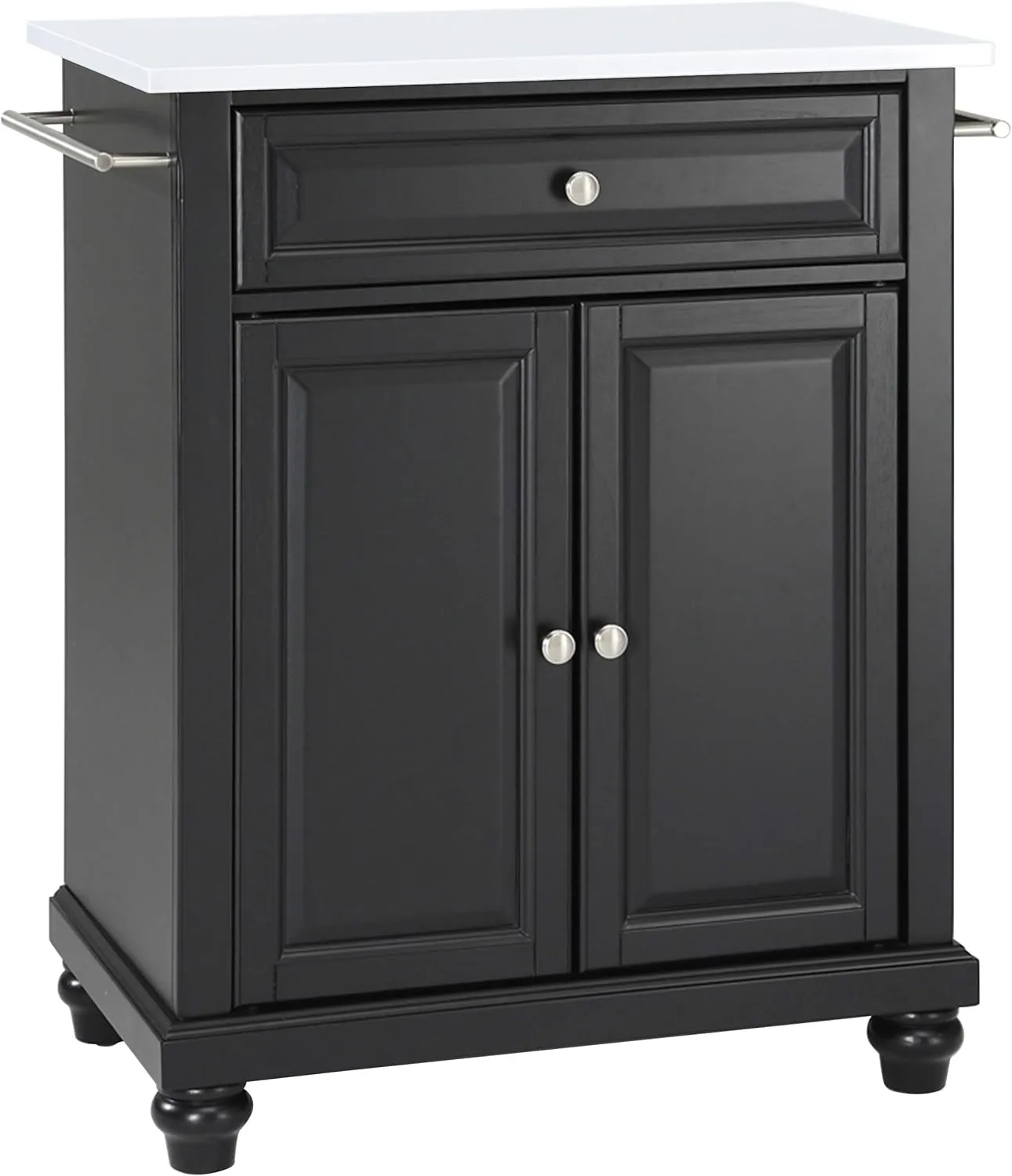 Crosley Furniture Cambridge Stone Top Small Portable Rolling Kitchen Island Storage Cart, Microwave Stand, Black
