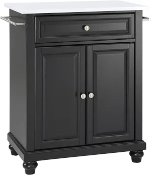 Crosley Furniture Cambridge Stone Top Small Portable Rolling Kitchen Island Storage Cart, Microwave Stand, Black