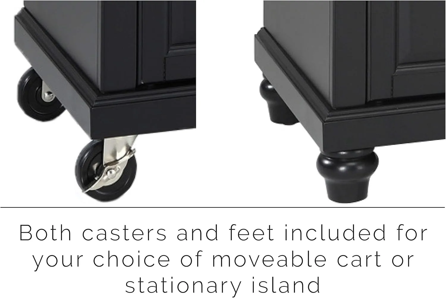 Crosley Furniture Cambridge Stone Top Small Portable Rolling Kitchen Island Storage Cart, Microwave Stand, Black